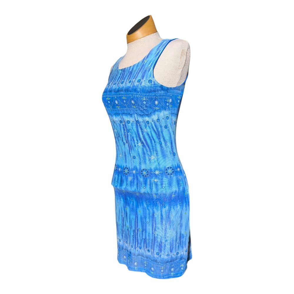 Vtg Y2K Byer Too Blue Tie Dye Sleeveless Layered Mesh Mini Tank Dress Sz S